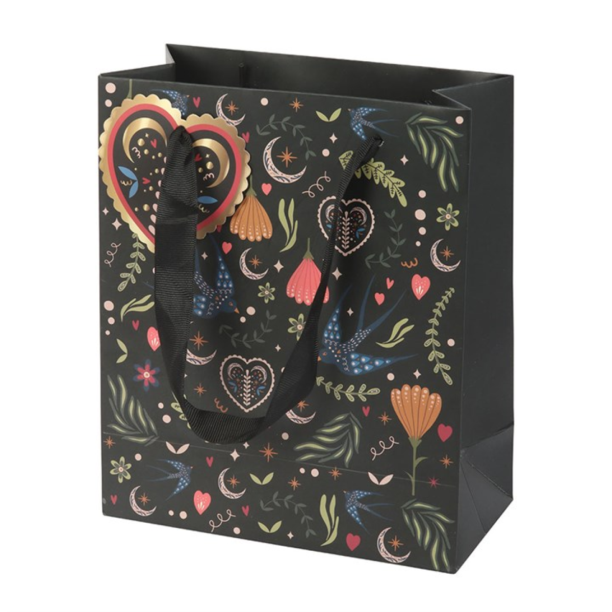 23cm Medium Black Midnight Bloom Print Giftbag
