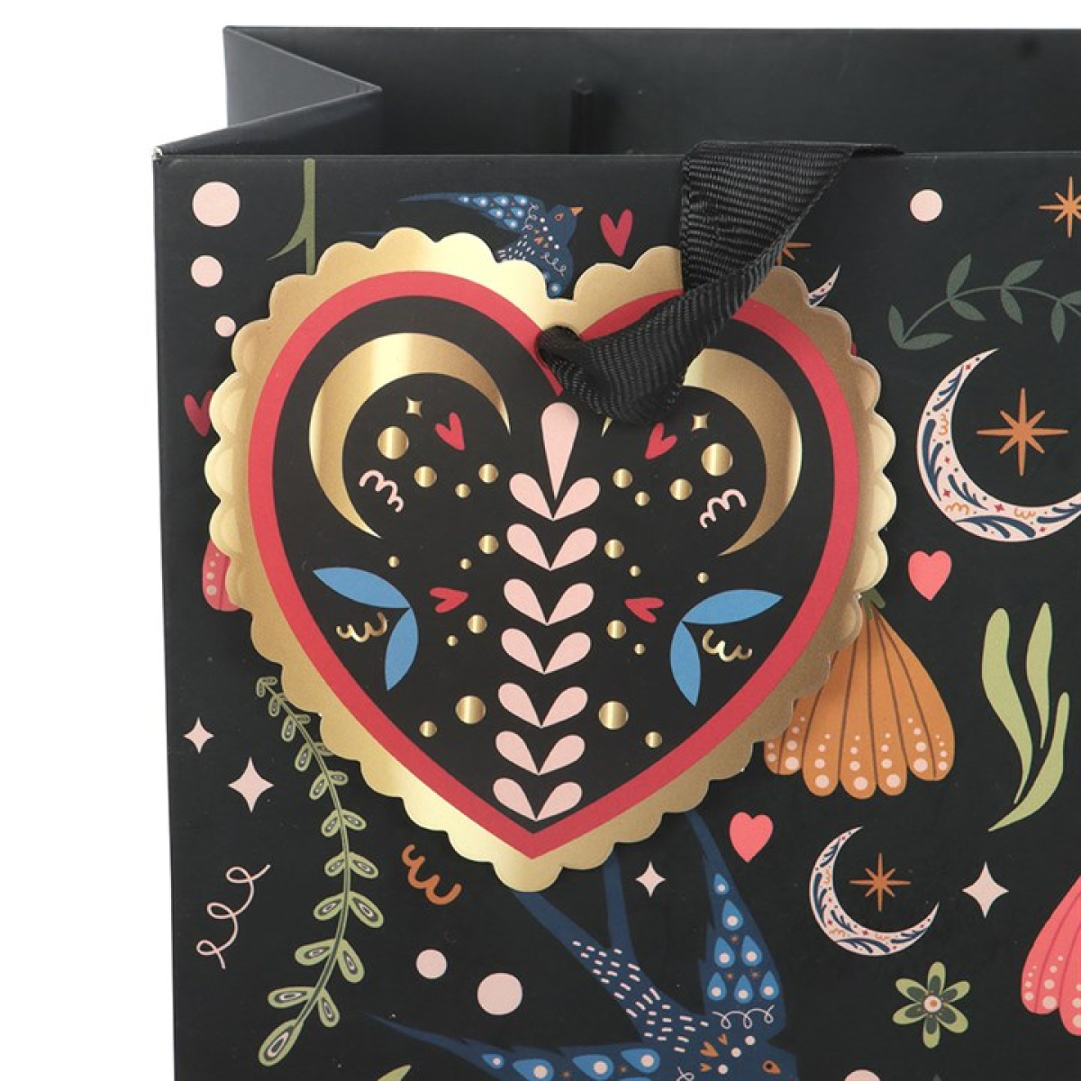 23cm Medium Black Midnight Bloom Print Giftbag