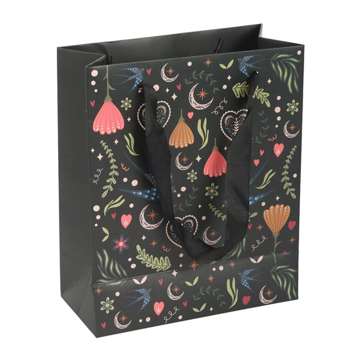23cm Medium Black Midnight Bloom Print Giftbag